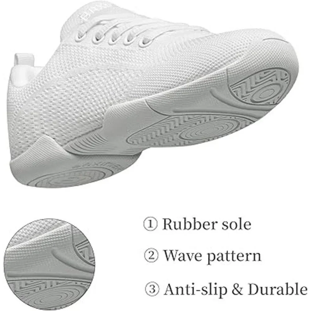 Baxinier Girls Size 3.5 White Lace Up Breathable Anti Slip Cheerleading Shoes